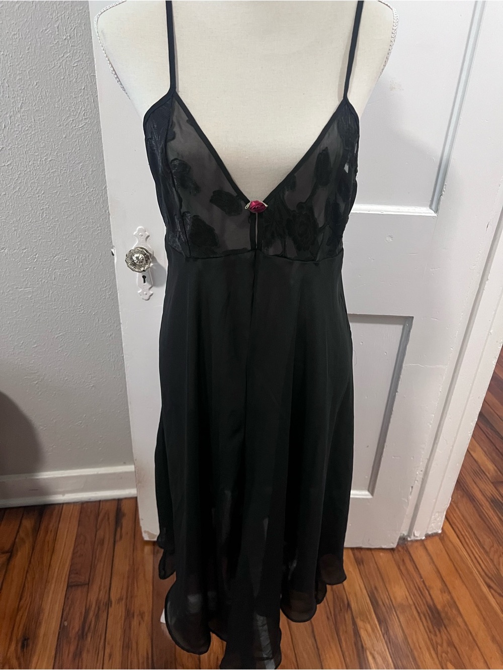 Black Sheer Lace-Accent Slip Dress - Women Y2K Vintage Lingerie Whimsy Goth